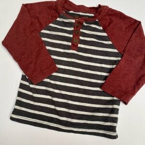 Cat & Jack Maroon and Gray Striped Long Sleeve Henley